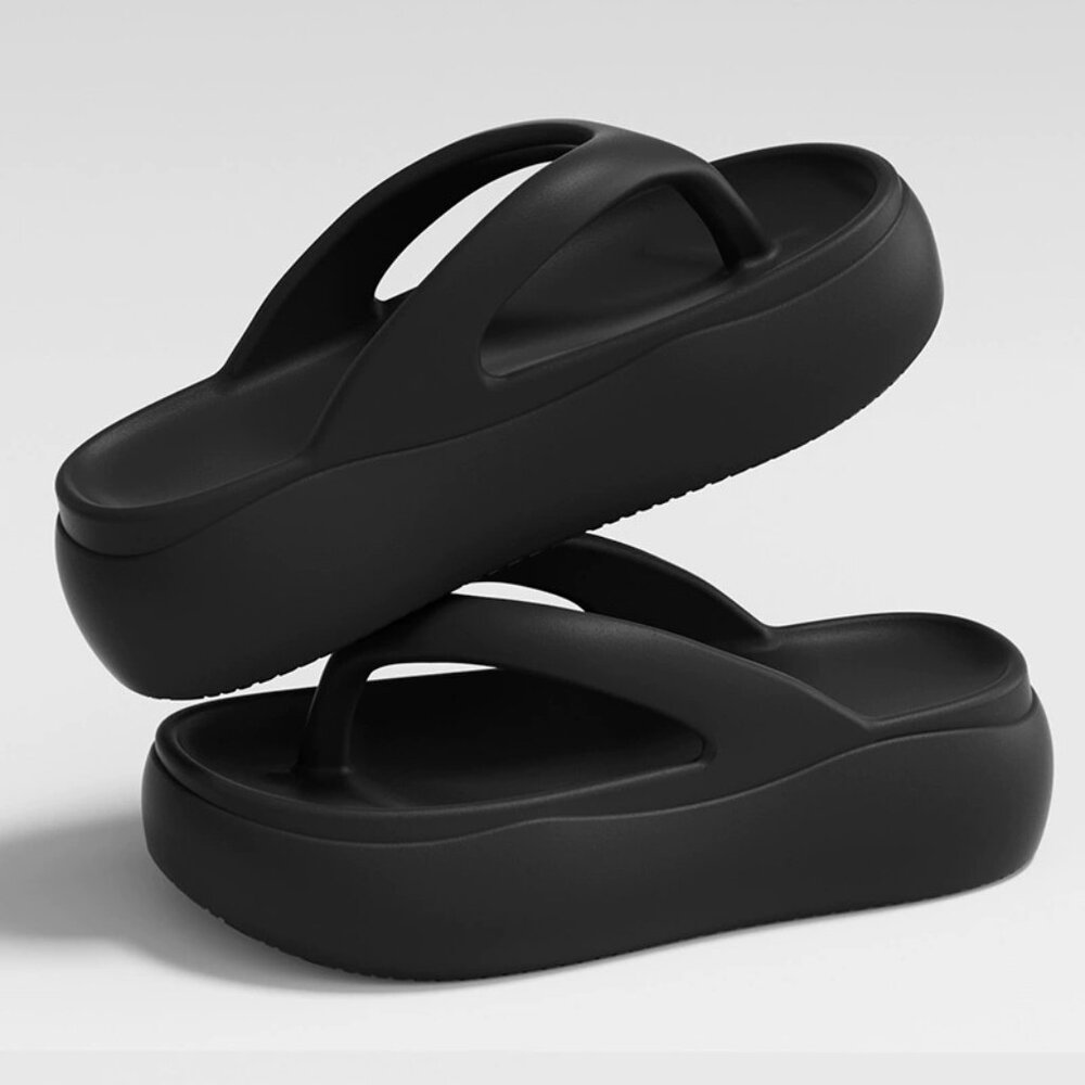 Women's height-enhancing flip-flops, beach vacation sandals.！！！BLACK